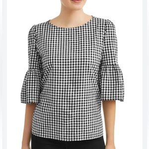 Gingham Check Print woven top sz M 💯cotton NWOT